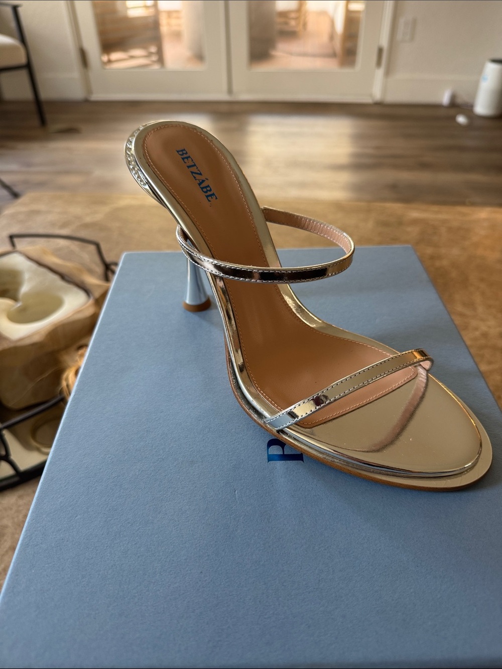 Betizabe Silver Metallic Two-Strap Stiletto Heels
